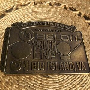 Vintage 1986 Beloit Brass Belt Buckle Big Island VA Paper Mill